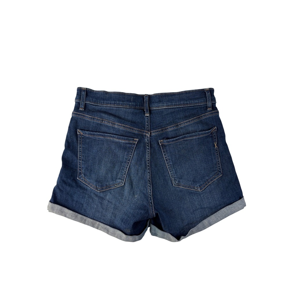 Express Denim Shorts Womens Size 4 Blue Midi High Rise Stretch‎ Cuffed Dark Wash - Picture 2 of 8